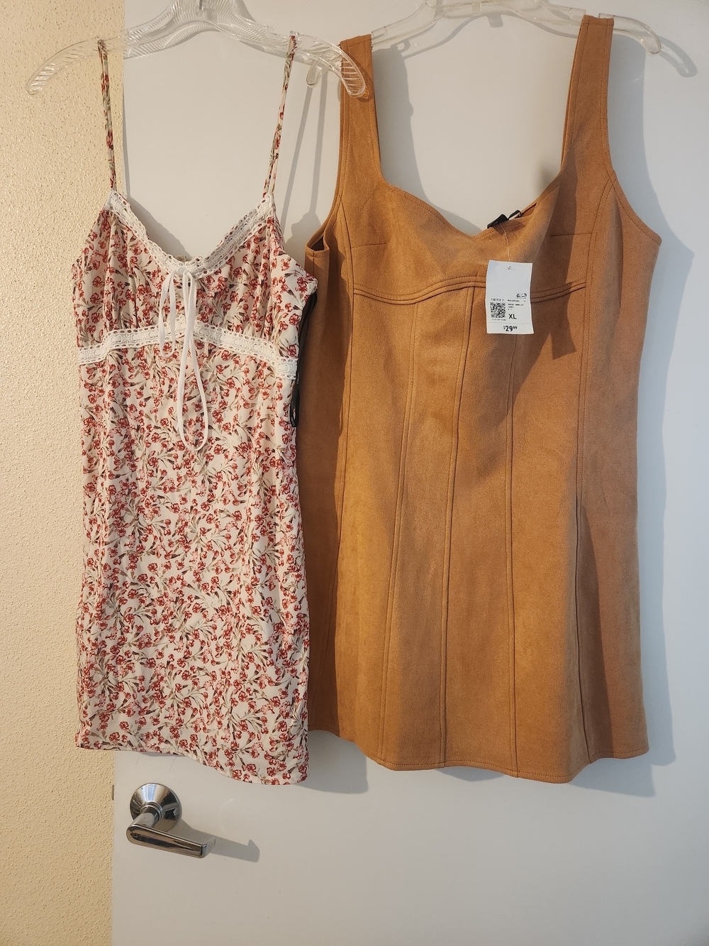 Forever 21 Floral Lace Cami Dress & Tan Faux-Suede Mini Dress